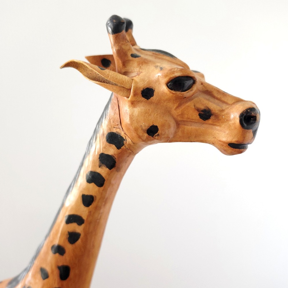 Vintage Leather Wrapped Giraffe Statues Hand Painted 16.5"